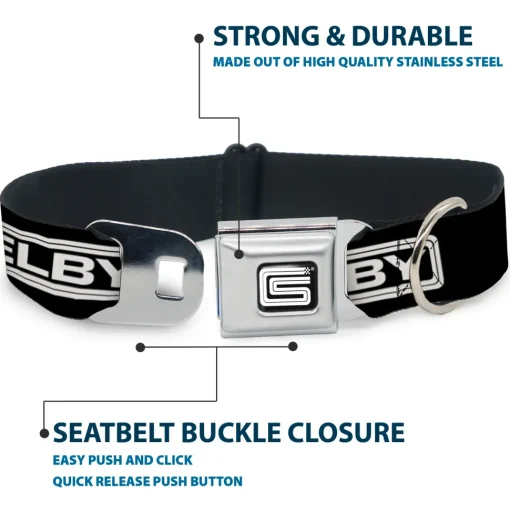Carroll Shelby CS Racing Logo Full Color Black/White Seatbelt Buckle Collar - Carroll Shelby CS SHELBY Racing Logo Block Black/White