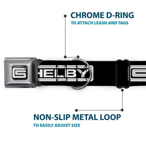Carroll Shelby CS Racing Logo Full Color Black/White Seatbelt Buckle Collar - Carroll Shelby CS SHELBY Racing Logo Block Black/White