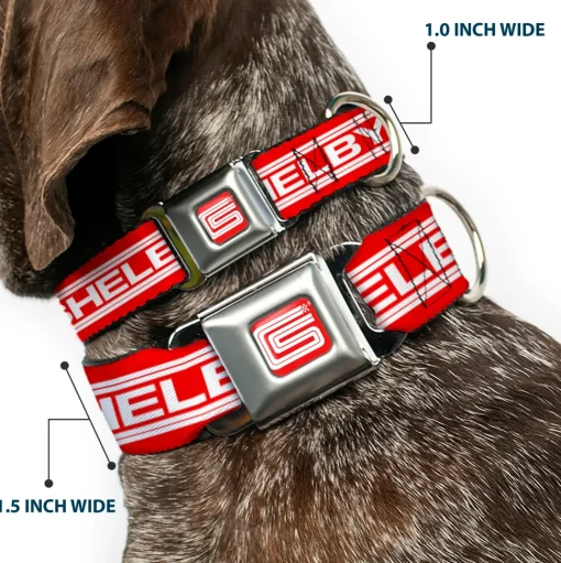 Carroll Shelby CS Racing Logo Full Color Red/White Seatbelt Buckle Collar - Carroll Shelby CS SHELBY Racing Logo Block Red/White