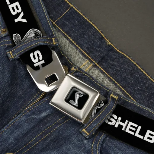Carroll Shelby Super Snake Cobra Full Color Black White Seatbelt Belt - Carroll Shelby SHELBY Super Snake Cobra Black/White Webbing