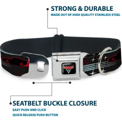 CARS 3 Emblem Full Color Black Silver Red Seatbelt Buckle Collar - Cars 3 Cars Stripes/Stars Grays/Blues/Reds