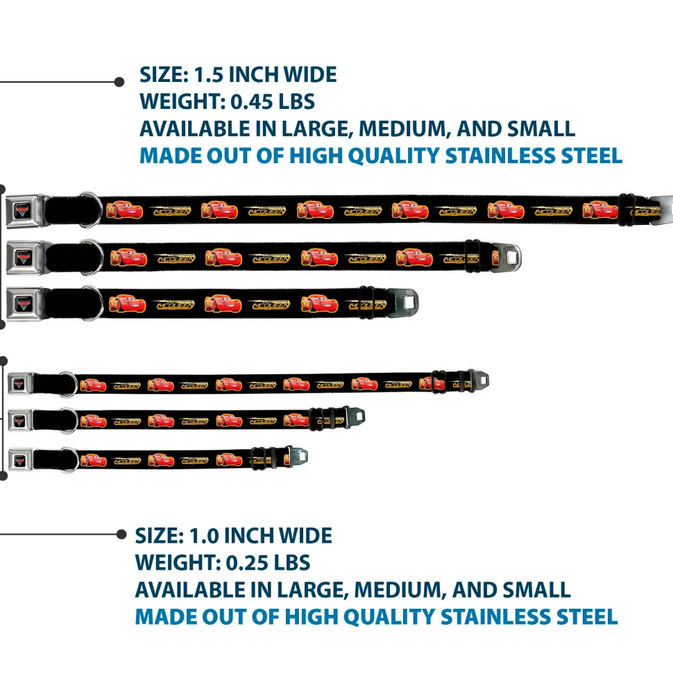 CARS 3 Emblem Full Color Black Silver Red Seatbelt Buckle Collar - Cars 3 LIGHTNING MCQUEEN Pose/Bolt Black/Yellows