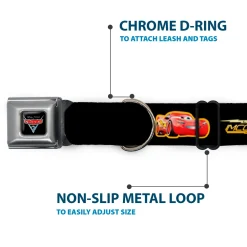 CARS 3 Emblem Full Color Black Silver Red Seatbelt Buckle Collar - Cars 3 LIGHTNING MCQUEEN Pose/Bolt Black/Yellows