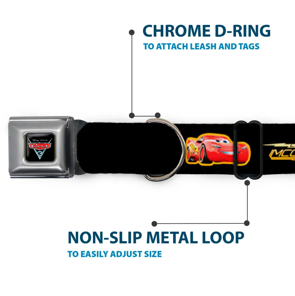 CARS 3 Emblem Full Color Black Silver Red Seatbelt Buckle Collar - Cars 3 LIGHTNING MCQUEEN Pose/Bolt Black/Yellows
