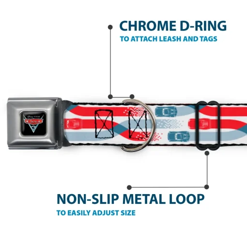 Cars 3 Piston Cup Champion Icon Full Color Red Black White Seatbelt Buckle Collar - Cars 3 Cars Crossing White/Blues/Reds