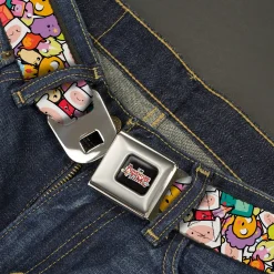 Cartoon Network ADVENTURE TIME Title Logo Full Color Black Seatbelt Belt - Adventure Time Character Face Icons Stacked Collage Webbing
