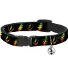Cat Collar Breakaway - Steal Your Face w Lightning Bolt Repeat Black Rasta