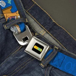 CAT DOG Logo Full Color Black/Yellow/Red/Blue Seatbelt Belt - CatDog Hanging Out Poses Blue Webbing