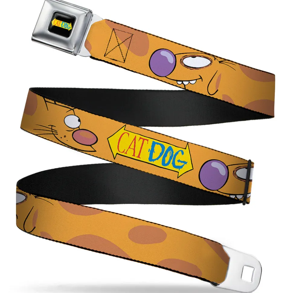 CAT DOG Logo Full Color Black/Yellow/Red/Blue Seatbelt Belt - CatDog Stretch/CATDOG Logo Webbing