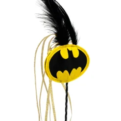 Cat Toy Wand - Batman Bat Signal Logo with Feather and Ribbons
