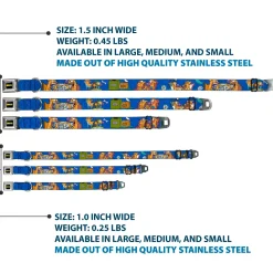 CatDog Stretch/CATDOG Logo Seatbelt Buckle Collar - CatDog Hanging Out Poses Blue