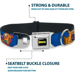 CatDog Stretch/CATDOG Logo Seatbelt Buckle Collar - CatDog Hanging Out Poses Blue