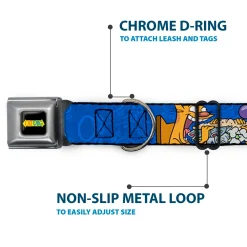 CatDog Stretch/CATDOG Logo Seatbelt Buckle Collar - CatDog Hanging Out Poses Blue