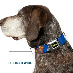 CatDog Stretch/CATDOG Logo Seatbelt Buckle Collar - CatDog Hanging Out Poses Blue