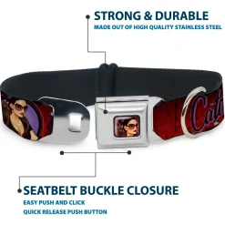 CATWOMAN Bombshell Face CLOSE-UP Red Seatbelt Buckle Collar - CATWOMAN Bombshell Pose/Diamonds Red/Purple/Black