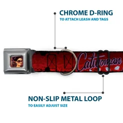 CATWOMAN Bombshell Face CLOSE-UP Red Seatbelt Buckle Collar - CATWOMAN Bombshell Pose/Diamonds Red/Purple/Black