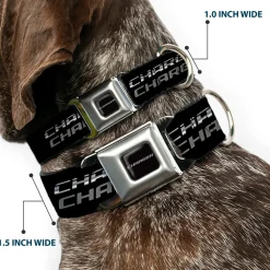 CHARGER Text Black Silver Seatbelt Buckle Collar - CHARGER Double Repeat Black/Gray