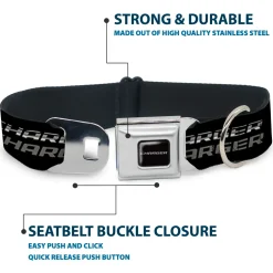 CHARGER Text Black Silver Seatbelt Buckle Collar - CHARGER Double Repeat Black/Gray