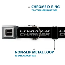 CHARGER Text Black Silver Seatbelt Buckle Collar - CHARGER Double Repeat Black/Gray