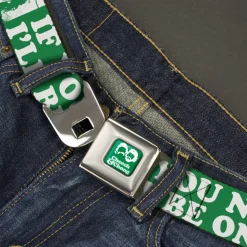 CHEECH & CHONG Faces Silhouette Full Color Green/White Seatbelt Belt - CHEECH & CHONG Pose IF YOU NEED ME I'LL BE ON THE COUCH Green/White Webbing