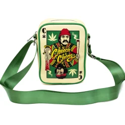 Cheech & Chong Vegan Leather Cross Body Backpack for Men and Women with Adjustable Strap, C of Weeds Playing Card Replica, Green