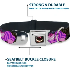 Cheshire Cat Eyes Smile Full Color Seatbelt Buckle Collar - Cheshire Cat Tree Poses