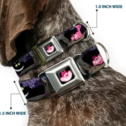 Cheshire Cat Face Full Color Black Seatbelt Buckle Collar - Alice & the Cheshire Cat Scenes
