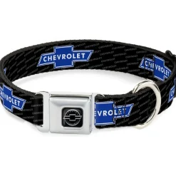 Chevy Bowtie Black Silver Seatbelt Buckle Collar - Chevy Bowtie REPEAT w/Text