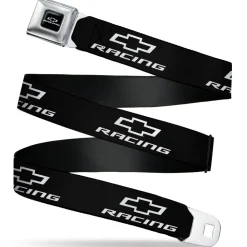 Chevy Bowtie RACING Logo Full Color Black/White Seatbelt Belt - Chevy Bowtie RACING Logo Black/White Webbing