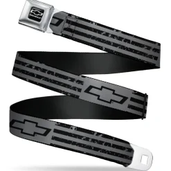 Chevy Bowtie/CHEVROLET Text Full Color Black/White Seatbelt Belt - Chevrolet Bowtie Americana Stripes Weathered Gray/Black Webbing