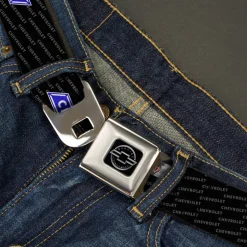 Chevy Seatbelt Belt - Chevy Bowtie REPEAT w/Text Webbing