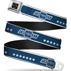 Chevy Seatbelt Belt - CHEVROLET Bowtie/Stars Blue/White Webbing