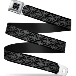 Chevy Seatbelt Belt - Retro Chevy Bowtie Monogram Black/Gray Webbing