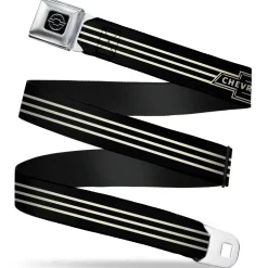 Chevy Seatbelt Belt - Vintage CHEVROLET Bowtie 3-Stripe Black/Ivory (1934 logo) Webbing