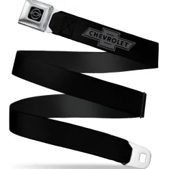 Chevy Seatbelt Belt - Vintage CHEVROLET Bowtie Black/Charcoal (1934 logo) Webbing