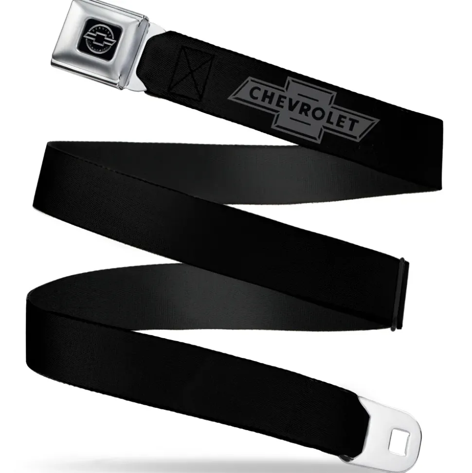 Chevy Seatbelt Belt - Vintage CHEVROLET Bowtie Black/Charcoal (1934 logo) Webbing