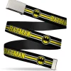Chrome Buckle Web Belt - BATMAN/Bat Signal Triple Stripe Black/White/Yellow Webbing