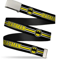 Chrome Buckle Web Belt - BATMAN/Bat Signal Triple Stripe Black/White/Yellow Webbing
