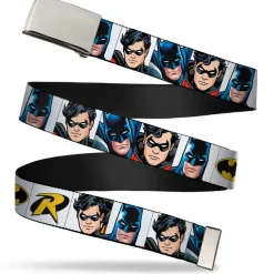 Chrome Buckle Web Belt - Batman & Robin Blocks White Webbing