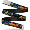 Chrome Buckle Web Belt - Batman & Robin in Action w/Text Burgundy Webbing