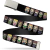 Chrome Buckle Web Belt - Big Bang Theory Chibi Characters Black Webbing