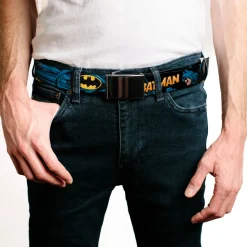 Chrome Buckle Web Belt - BATMAN Action Poses/Bat Signal Black Webbing