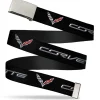 Chrome Buckle Web Belt - CORVETTE/C7 Logo Black/Silver/Red Webbing