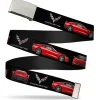 Chrome Buckle Web Belt - C7 Logo/Red C7 Side/Front/Rear Views Black Webbing