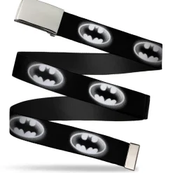 Chrome Buckle Web Belt - Cloudy Bat Signal Black/White Webbing