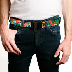 Chrome Buckle Web Belt - DORA THE EXPLORER Dora Poses/Floral Collage Orange/Pink Webbing