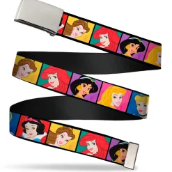 Chrome Buckle Web Belt - Disney Princess Blocks Webbing