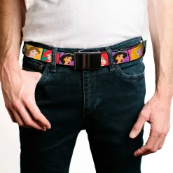 Chrome Buckle Web Belt - Disney Princess Blocks Webbing