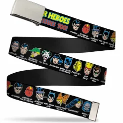 Chrome Buckle Web Belt - DC Originals SUPER HEROES HAVE ISSUES TOO! Faces/Issues Black Webbing