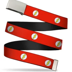 Chrome Buckle Web Belt - Flash Logo Red/White/Yellow Webbing